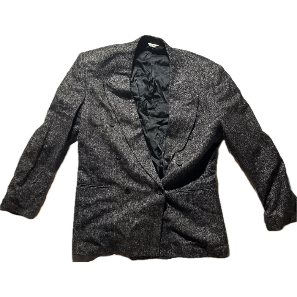 Cellini Collection Mens 100% Silk Herringbone Double Breasted‎ Blazer Grey Black